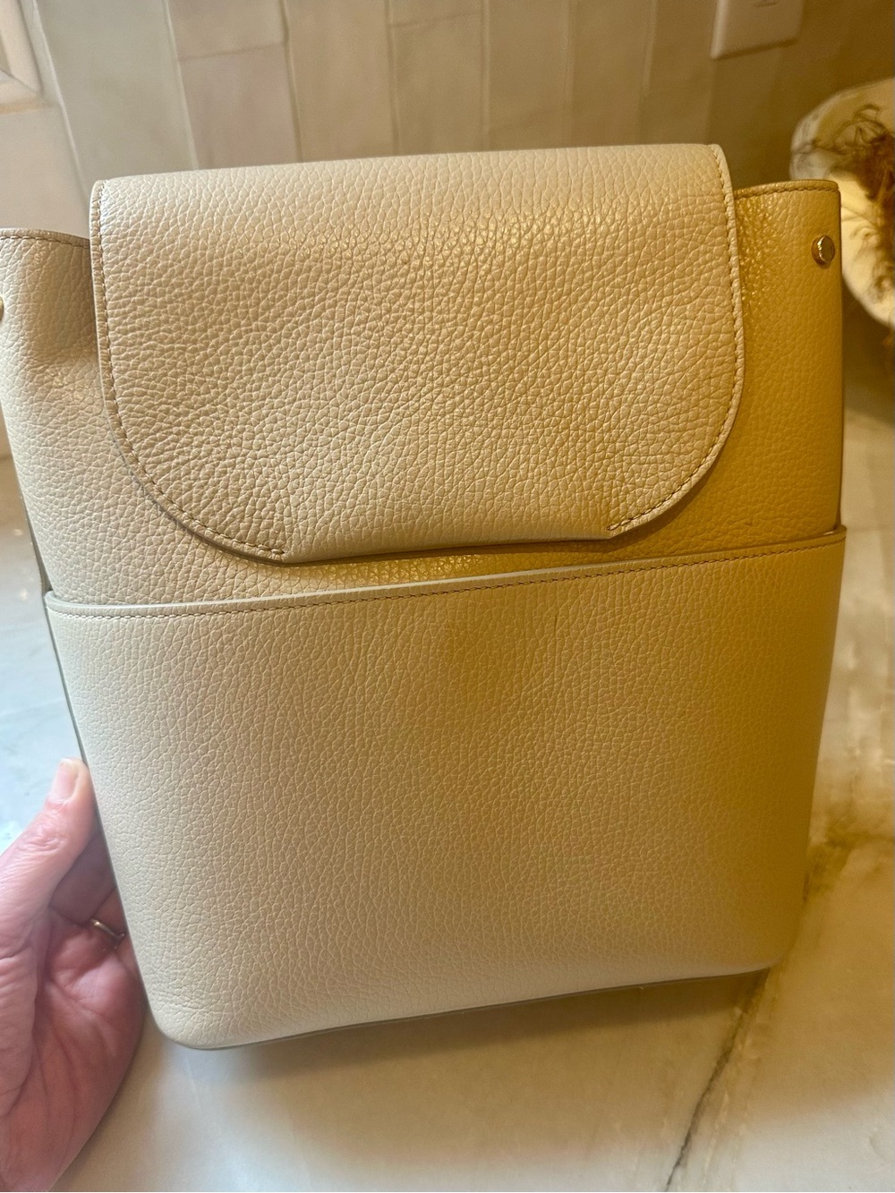 Cuyana Cream Pebbled Leather Backpack